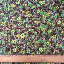 Load image into Gallery viewer, Vintage 1950s Screen Printed Acetate in a Soft Floral Print  - Brown, Green and Yellow Vintage Fabric