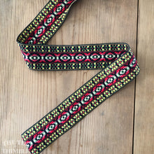 Load image into Gallery viewer, Vintage Embroidered Trim - By the Half Yard - 100% Cotton Vintage Jacquard Ribbon Trim - Camera Strap
