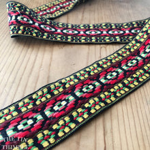 Load image into Gallery viewer, Vintage Embroidered Trim - By the Half Yard - 100% Cotton Vintage Jacquard Ribbon Trim - Camera Strap