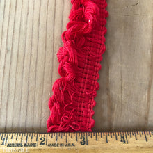 Load image into Gallery viewer, Vintage Fringe Trim - 1960s Candy Apple Red Cotton Fringe Trim by the Half Yard - 1 1/4" Wide