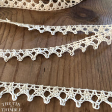 Load image into Gallery viewer, Crocheted Cotton Lace Trim - By the Half Yard - 1" Wide - Vintage Off White