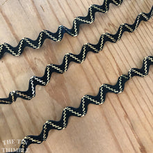 Load image into Gallery viewer, Metallic Gold and Black Rick Rack - By the Half Yard - Vintage Zig Zag Ribbon
