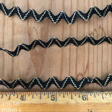 Load image into Gallery viewer, Metallic Gold and Black Rick Rack - By the Half Yard - Vintage Zig Zag Ribbon