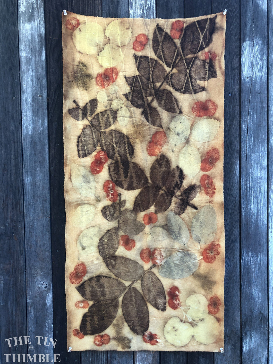 Botanical Printed Table Runner by Sharon Mansfield  - Natural Leaves Printed on USA Produced 100% Wool Fabric - Colorfast & Washable