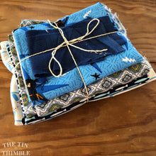 Load image into Gallery viewer, Fabric Scrap Bundle / Vintage and New Fabric Scraps / Blue and Green Fabric Destash Grab Bag / SB257