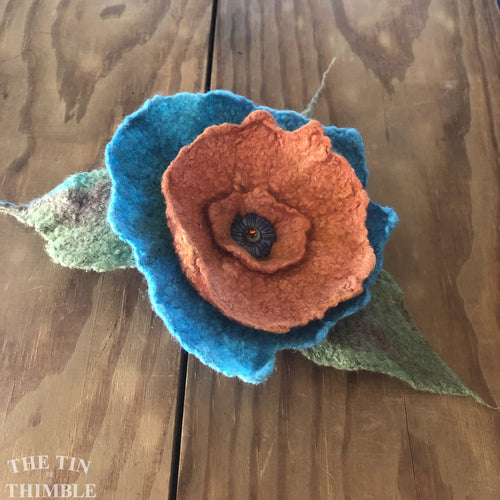 Wet Felted Flower with Hand Made Glass Detail Center - Hand Made Silk & Wool Flower for Gift, Embellishment, Hair Accessory, Brooch