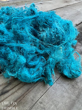 Load image into Gallery viewer, Hand Dyed Throwsters Waste Silk / 1/8 Ounce of 100% Silk Threads in the color &#39;Electric&#39;
