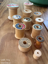 Load image into Gallery viewer, 12 Vintage and Antique Wood Thread Spools - Lot of Assorted Sizes and Brands