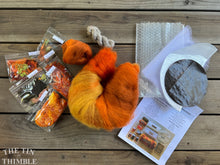 Load image into Gallery viewer, Complete Wet Felted Pumpkin Kit - Includes Written Instructions, Merino Wool Roving, & Embellishment Fibers