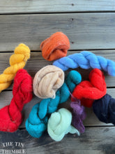 Load image into Gallery viewer, Corriedale Roving Destash Mixed Bag - 6 Ounces - Assorted Hand Dyed, Commercially Dyed, Corriedale and Course Breed Wool Roving