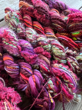 Load image into Gallery viewer, Fiber Frenzy Bundle / Mixed Bundle of Yarn in Dark Red / Great for Felting / Approximately 24 Yards / 8 Strands Each 3 Yards Long