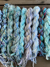Load image into Gallery viewer, Fiber Frenzy Bundle / Mixed Bundle of Yarn in Light Blue / Great for Felting / Approximately 24 Yards / 8 Strands Each 3 Yards Long