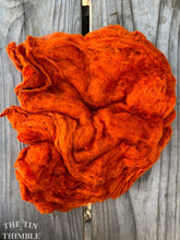 Load image into Gallery viewer, Silk Mulberry Hankies for Spinning or Felting in Pumpkin Orange / 3 Grams / 100% Silk Hankies for Spinning, Felting and Fiber Art