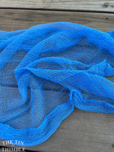 Load image into Gallery viewer, Hand Dyed Cotton Gauze Scrim Cheesecloth for Sewing or Nuno Felting in Blue / Scarf for Felting or Wearing as Is / By the Yard