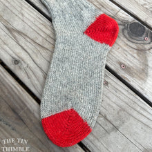 Load image into Gallery viewer, Vintage Thick Wool Stocking - Grey Red and Green with Hanging Tab - Authentic 1930s/ 1940s