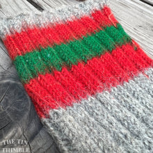 Load image into Gallery viewer, Vintage Thick Wool Stocking - Grey Red and Green with Hanging Tab - Authentic 1930s/ 1940s