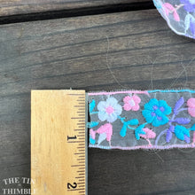 Load image into Gallery viewer, Vintage Embroidered Trim - By the Half Yard - Pastel Pink and Purple Organza Trim
