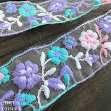 Load image into Gallery viewer, Vintage Embroidered Trim - By the Half Yard - Pastel Pink and Purple Organza Trim