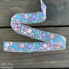 Load image into Gallery viewer, Vintage Embroidered Trim - By the Half Yard - Pastel Pink and Purple Organza Trim
