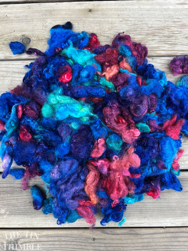 Hand Dyed Mystery Wool Fiber - 1 Ounce - Needle Felting, Wet Felting, Weaving and Crafts - Purple/Blue/Green