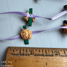 Load image into Gallery viewer, Handmade Rosette Satin Ribbon Trim - Lavender, Gold and Green Floral - 1.5 Yards