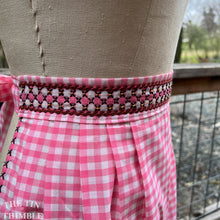 Load image into Gallery viewer, Vintage Handmade Half Apron - Gingham Ric Rack Cross Stitch Pink and White 1950s Hostess Apron