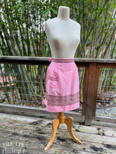 Load image into Gallery viewer, Vintage Handmade Half Apron - Gingham Ric Rack Cross Stitch Pink and White 1950s Hostess Apron