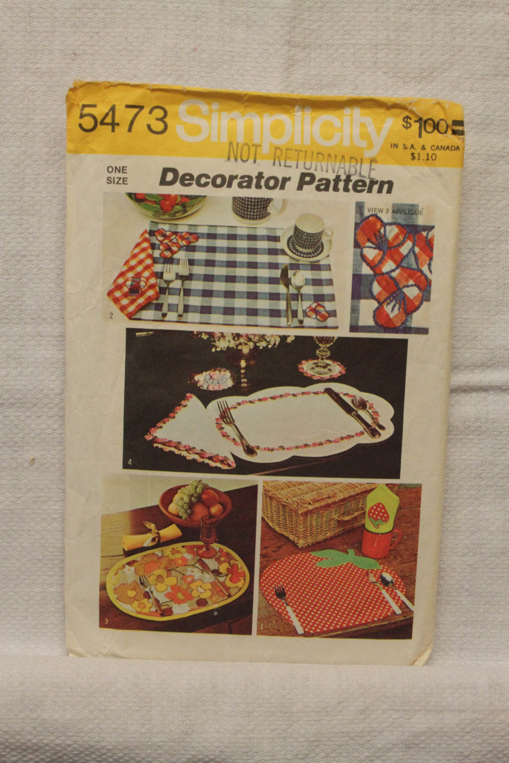 Vintage Pattern / Simplicity 5473 / Placemat Pattern / Napkin Pattern / Napkin Ring Pattern / Coaster Pattern / 1970s Home Decor