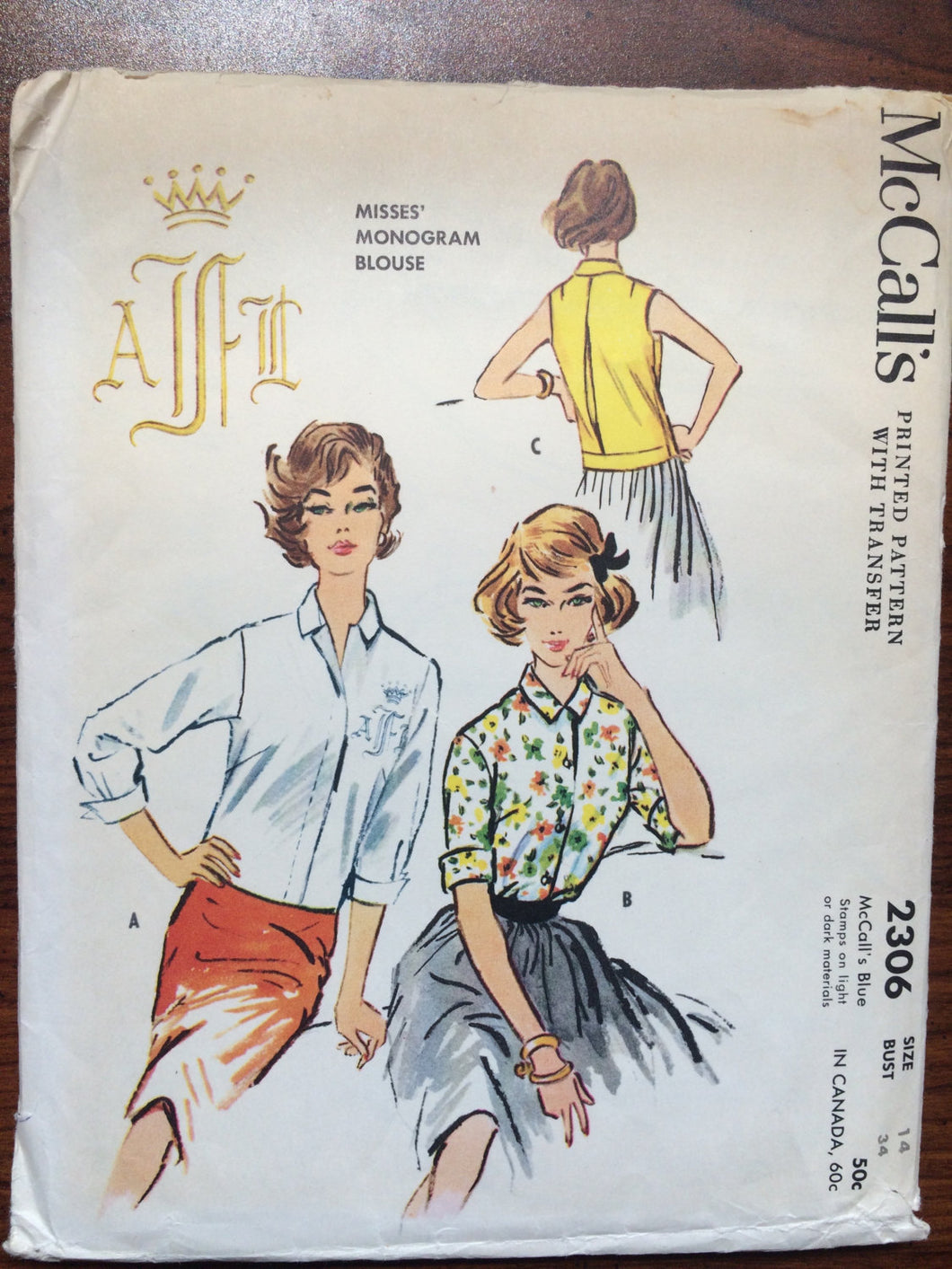 Vintage 1959 McCall's Blouse Pattern #2306 Size 14 Bust 34 - Vintage McCall's Pattern / 50s McCall's