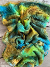 Load image into Gallery viewer, Hand Dyed Silk Mulberry Lap Fiber for Spinning or Felting in &#39;Earth&#39; / Brown and Green 100% Silk Laps Similar to Silk Hankies
