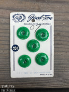 Vintage Jewel-Tone Brand Green Buttons - Fashion Styled Buttons by Prevue - Card of Six - 20mm or 3/4 Inch