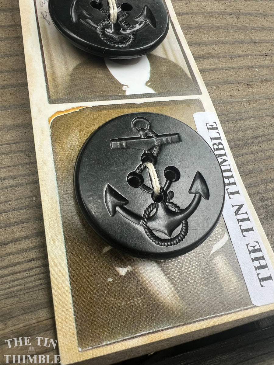 Sailor Rivet Buttons Vintage Anchor Buttons - Black Plastic Nautical Sailor Buttons - Card ...
