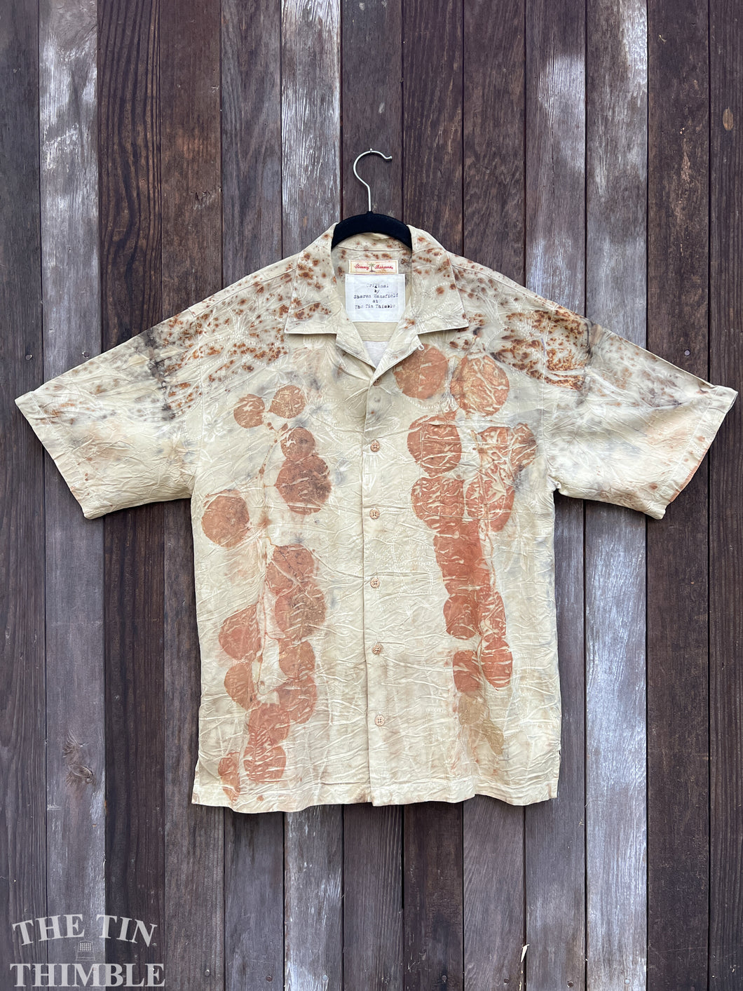 Botanical Printed Shirt by Sharon Mansfield - Men's Small - Real Leaves Printed on Quality Natural Fiber Shirts - Colorfast & Machine Washable