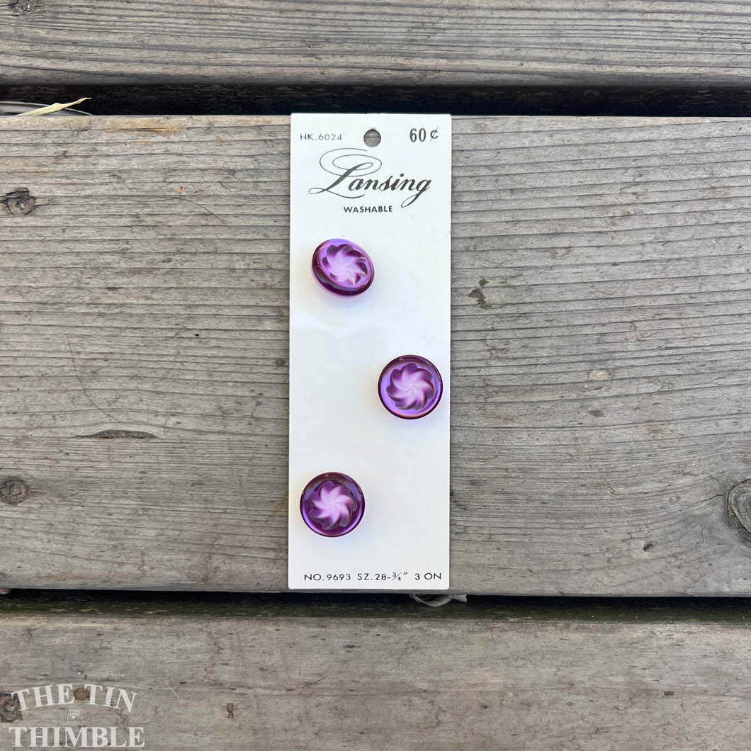 Vintage Buttons - Lansing Brand Plastic Buttons - Card of Three - 18mm or 3/4 Inch