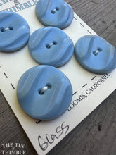 Load image into Gallery viewer, Authentic Vintage Sky Blue Glass Buttons - Card of 5 - 26mm or 1 Inch
