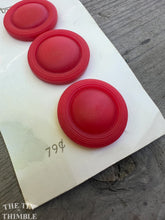 Load image into Gallery viewer, Vintage &#39;Streamline&#39; Red Plastic Buttons - 22mm (7/8 Inch) - Set of 3 - Bright Red Vintage Buttons
