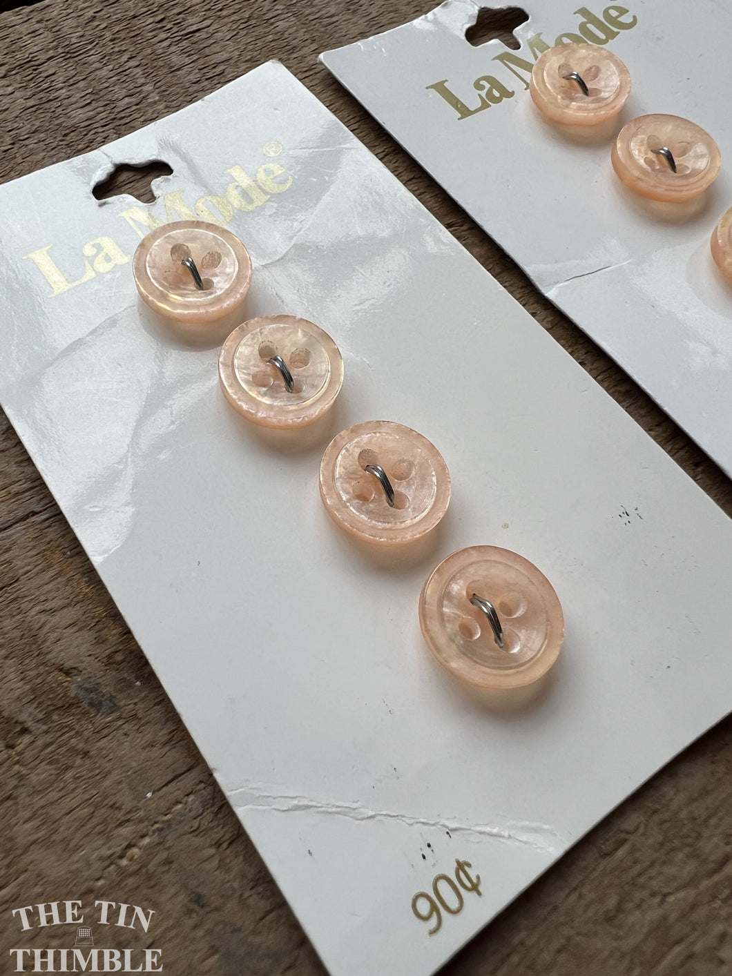Vintage Plastic Peach Buttons - Card of 4 - 11mm (1/2 inch) - On Original La Mode Card