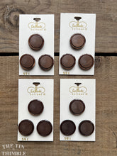 Load image into Gallery viewer, Vintage Brown Plastic Buttons - Card of 3 - 21mm (7/8 inch)- on Original La Mode Brand Card
