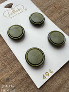 Vintage Dark Green Plastic Buttons - Card of 4 - 15mm (5/8 inch)