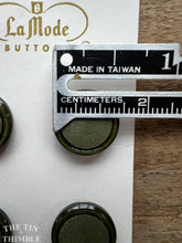 Load image into Gallery viewer, Vintage Dark Green Plastic Buttons - Card of 4 - 15mm (5/8 inch)
