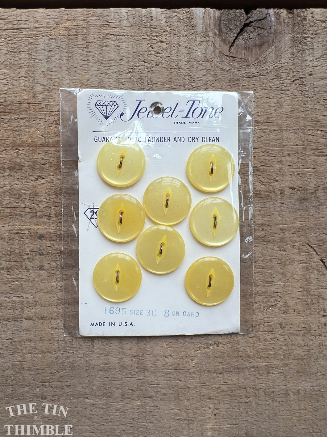 Vintage 'Jewel Tone' Yellow Plastic Buttons - Set of 8 - 19mm (3/4 Inch) - On Original Card