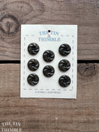 Vintage Dark Olive Green Carved Plastic Pinwheel Buttons - 15mm (5/8 Inch) - Card of 8