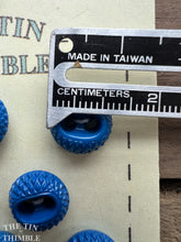 Load image into Gallery viewer, Vintage Cobalt Blue Unique Plastic Buttons - 12mm (1/2 Inch) - Set of 10  Diamond Texture Blue Buttons
