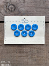 Load image into Gallery viewer, Vintage Blue Plastic Buttons - 21mm (7/8 Inch) - Set of 7 - Pinwheel Carved Blue Buttons
