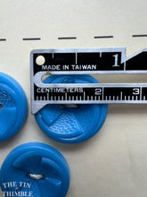 Load image into Gallery viewer, Vintage Blue Plastic Buttons - 21mm (7/8 Inch) - Set of 7 - Pinwheel Carved Blue Buttons
