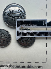Load image into Gallery viewer, Vintage Norwegian Pewter Buttons - Scandinavian Silver Reindeer Buttons for Sweaters and Knitwear - Set of 2
