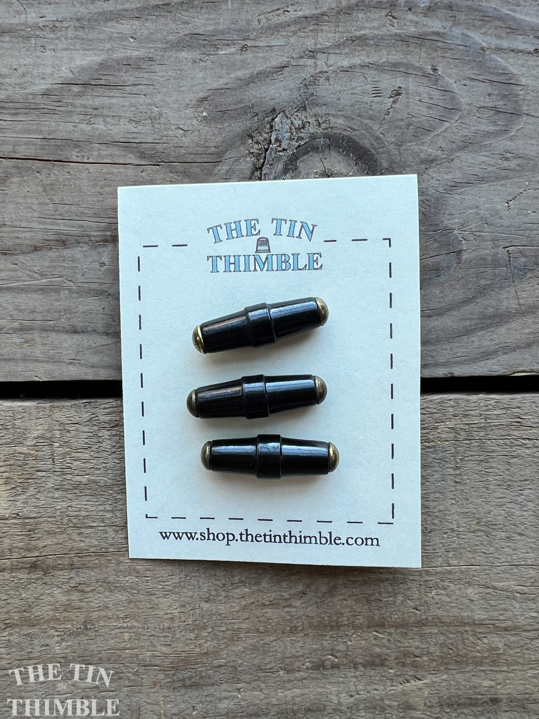 Vintage Toggle Closures - Set of 3 - 30mm (1 1/4 Inches) x 10mm - Black & Brass