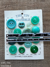 Load image into Gallery viewer, Vintage Green and Blue Plastic Buttons - Mixed Lot - Card of 15 - Coordinating Vintage  Buttons
