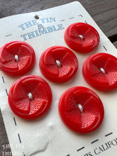 Load image into Gallery viewer, Vintage Red Plastic Buttons - 22mm (7/8 Inch) - Set of 6 - Bright Red Vintage Buttons (Copy)
