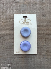Load image into Gallery viewer, Vintage Plastic Satin Purple Buttons - Card of 2 - La Mode Mid Century Buttons - 21mm (7/8 inch)
